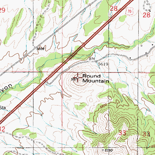 Topographic Map of Round Mountain Historical Marker, NM