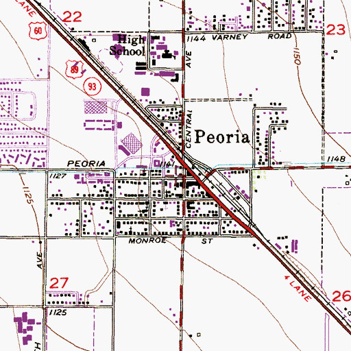 Topographic Map of Peoria, AZ