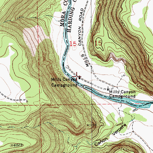 Topographic Map of Mills Canyon Historical Marker, NM