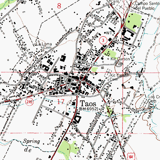 Topographic Map of Taos Plaza End of the Camino Real, NM