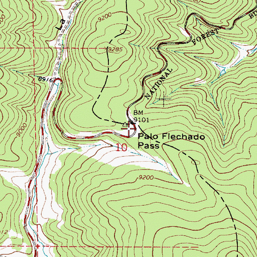 Topographic Map of Palo Flechado Pass Historical Marker, NM