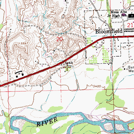 Topographic Map of Salmon Ruin Historical Marker, NM