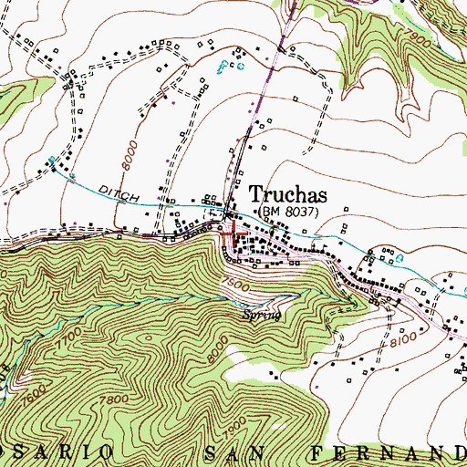 Topographic Map of Truchas Historical Marker, NM