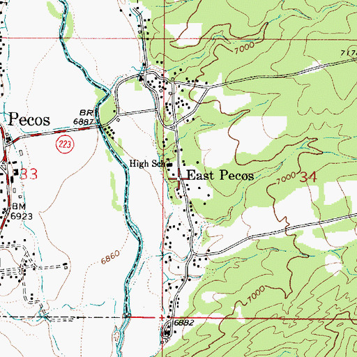 Topographic Map of Pecos Historical Marker, NM