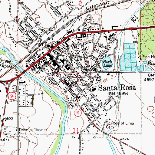 Topographic Map of Santa Rosa Historical Marker, NM