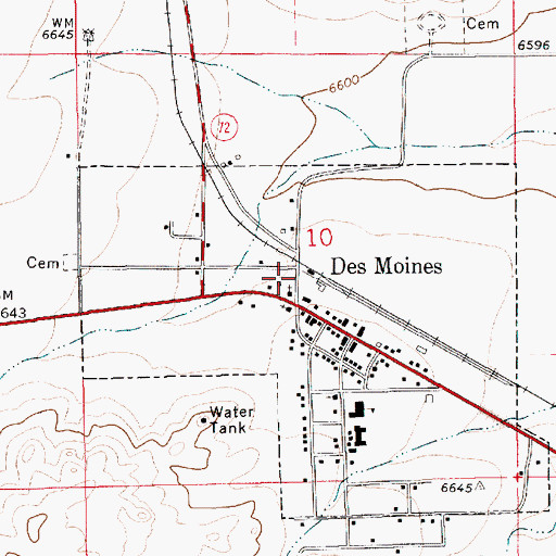 Topographic Map of Des Moines Catholic Cemetery, NM