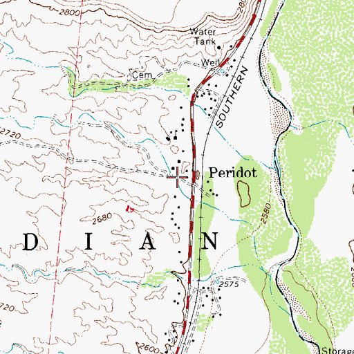 Topographic Map of Peridot, AZ