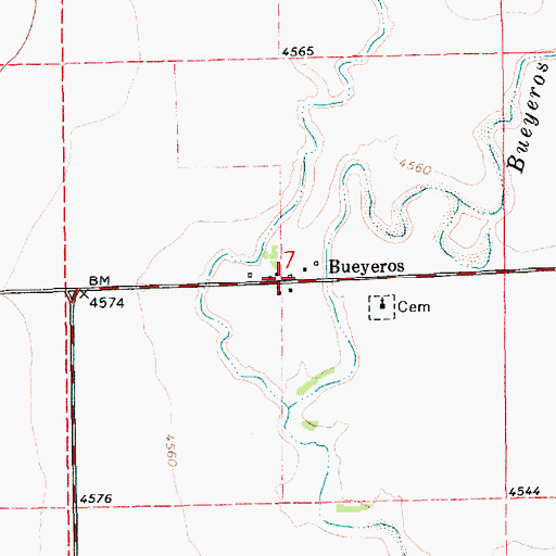 Topographic Map of Bueyeros Weather Station, NM