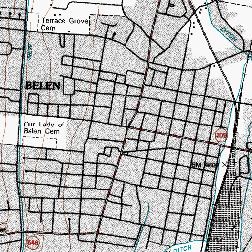 Topographic Map of Belen Harvey House Historic Site, NM