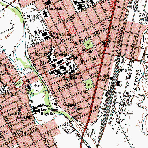 Topographic Map of Distrito de las Escuelas Historic Site, NM