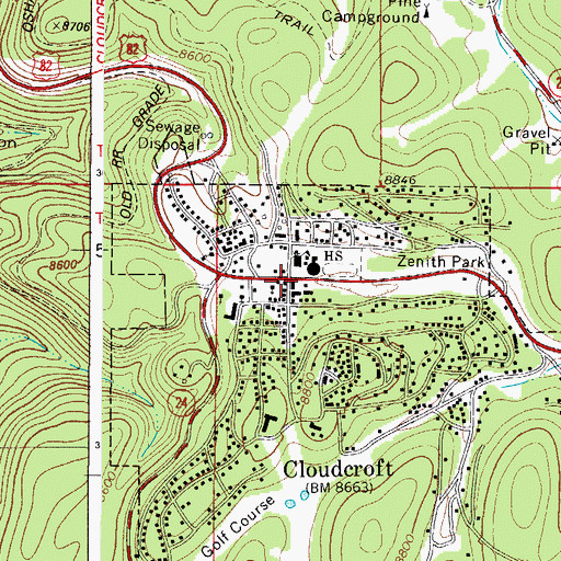 Topographic Map of Cloudcroft Lodge Historic Site, NM