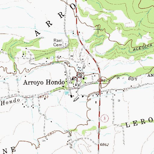 Topographic Map of Arroyo Hondo Elementary School, NM