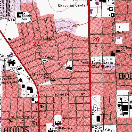 Topographic Map of Broadmoor Elementary School, NM