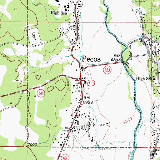 Topographic Map of Pecos Elementary School, NM