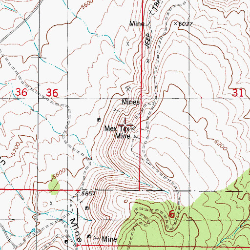 Topographic Map of Mex Tex Mine, NM