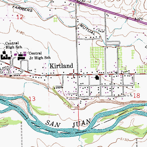 Topographic Map of Kirtland Elementary School, NM