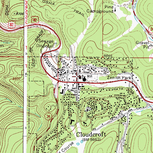 Topographic Map of Cloudcroft Middle School, NM