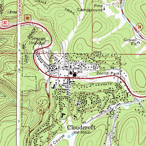 Topographic Map of Cloudcroft High School, NM