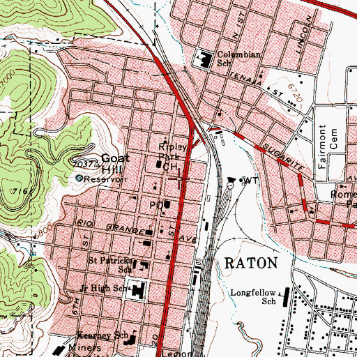 Topographic Map of Raton Catholic School, NM