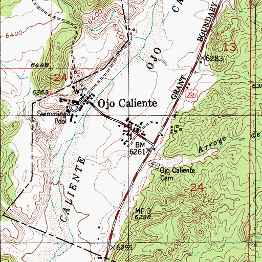 Topographic Map of Ojo Caliente Mineral Springs Historic Site, NM