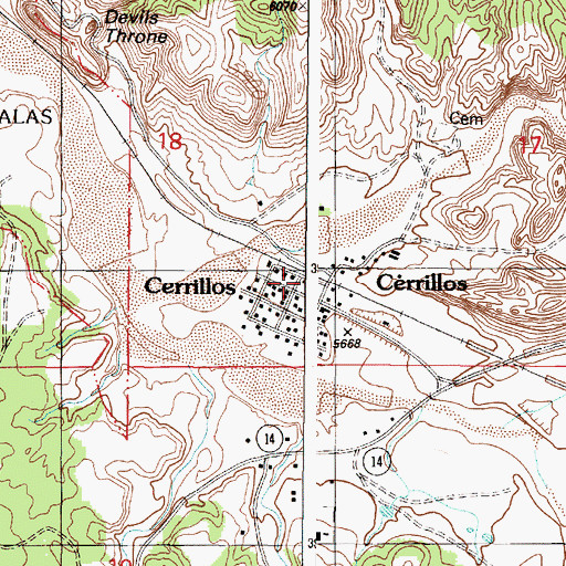 Topographic Map of Los Cerrillos Mining District, NM