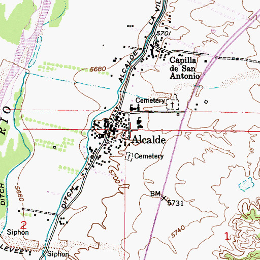 Topographic Map of Los Luceros Hacienda, NM