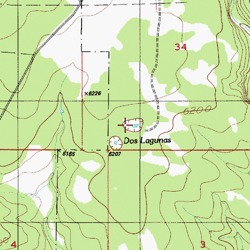 Topographic Map of Dos Lagunas, NM