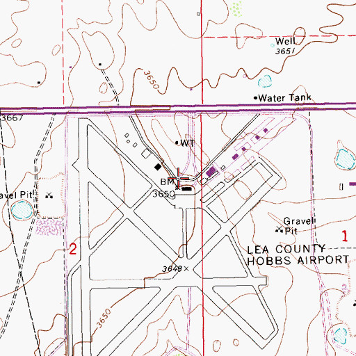 Topographic Map of Lea County Regional Airport, NM