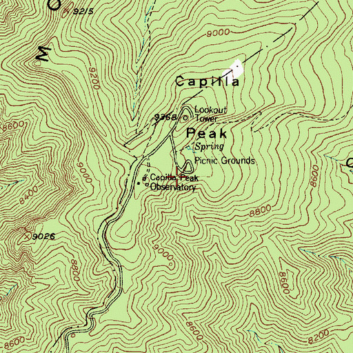 Topographic Map of Capilla Peak Campground, NM