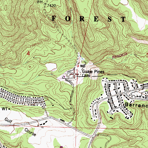 Topographic Map of Guaje Pines Cemetery, NM