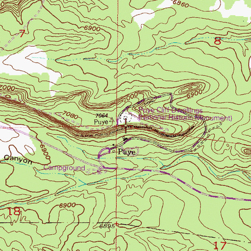 Topographic Map of Puye Cliff Dwellings National Historic Landmark, NM