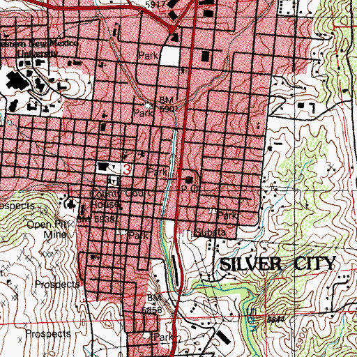 Topographic Map of Silver City Post Office, NM