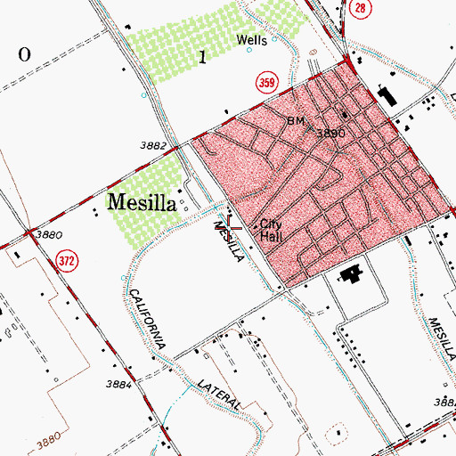 Topographic Map of Mesilla Post Office, NM