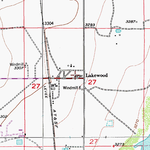 Topographic Map of Lakewood Post Office, NM