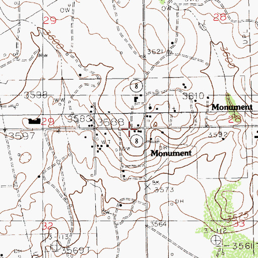 Topographic Map of Monument Post Office, NM