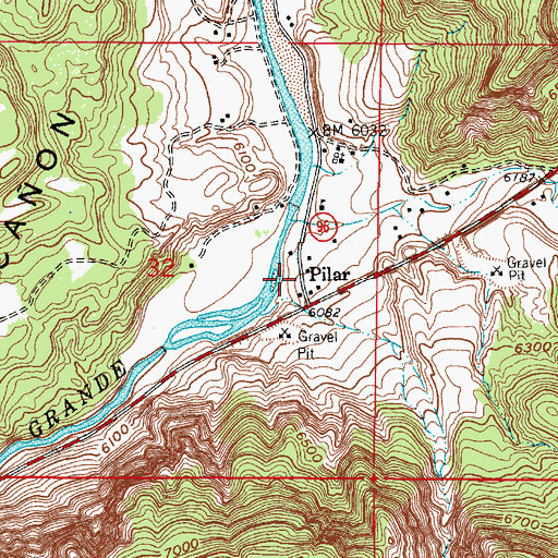 Topographic Map of Pilar Post Office (historical), NM