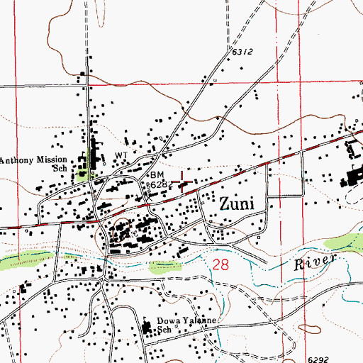 Topographic Map of Zuni Post Office, NM