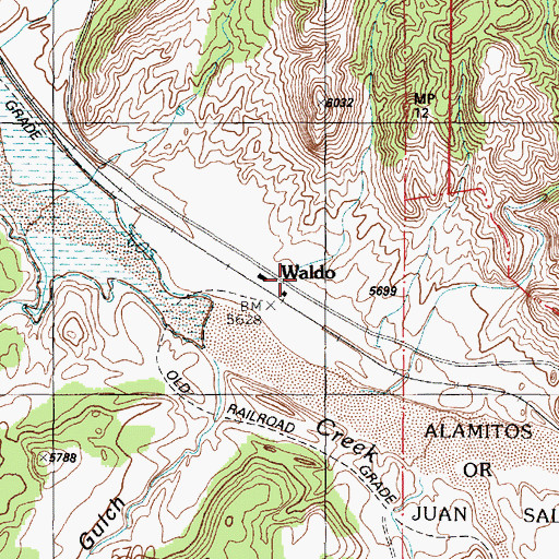 Topographic Map of Waldo Post Office (historical), NM