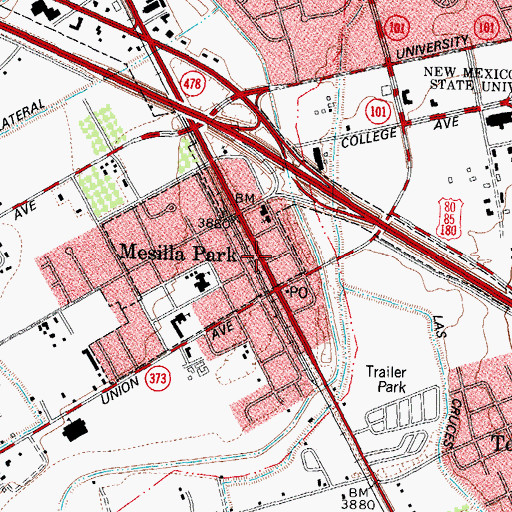 Topographic Map of Mesilla Park Post Office, NM