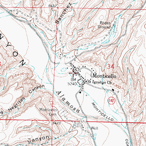 Topographic Map of Monticello Post Office, NM