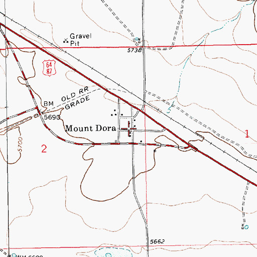 Topographic Map of Mount Dora Post Office, NM