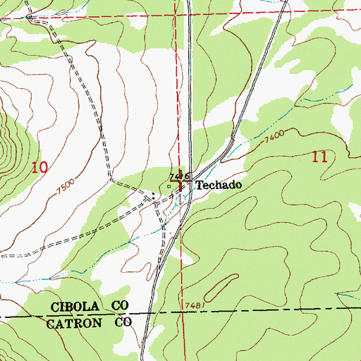 Topographic Map of Techado Post Office (historical), NM