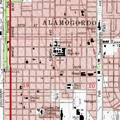 Topographic Map of Alamogordo Post Office, NM