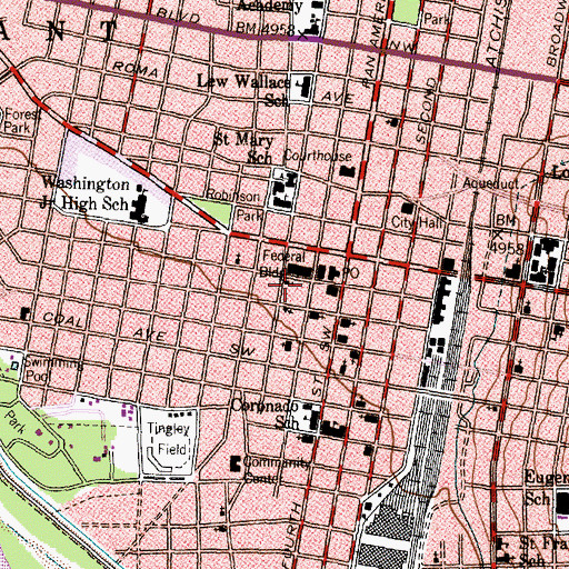 Topographic Map of Albuquerque Downtown Post Office, NM