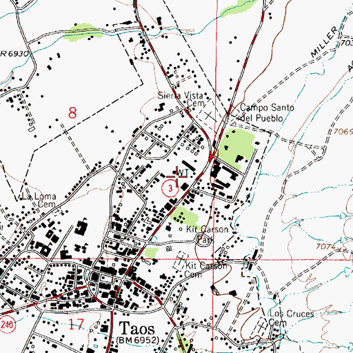 Topographic Map of Taos Post Office, NM
