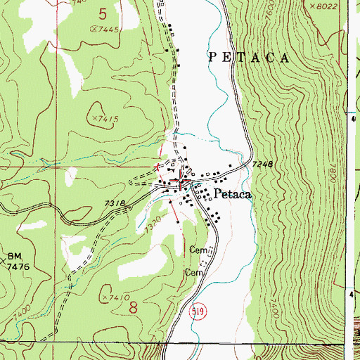 Topographic Map of Petaca Post Office (historical), NM