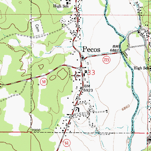 Topographic Map of Pecos Post Office, NM