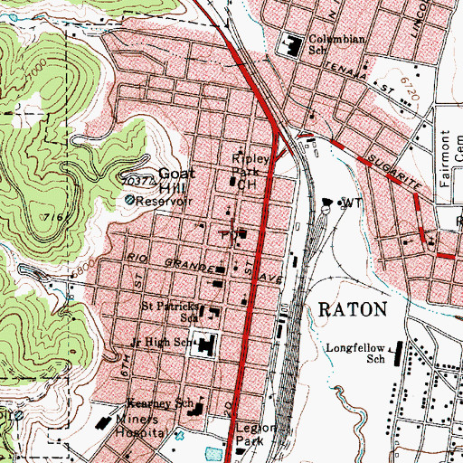 Topographic Map of Raton Post Office, NM