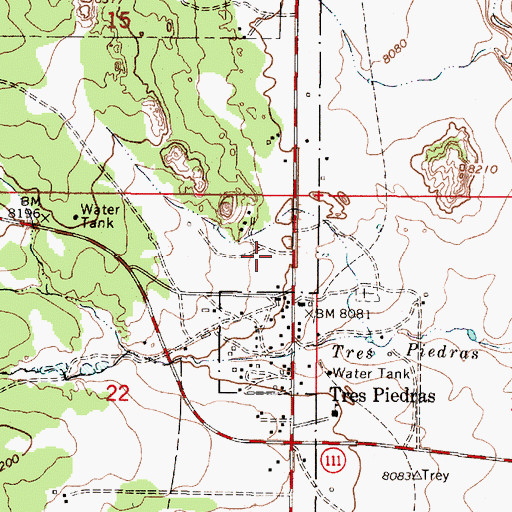 Topographic Map of Tres Piedras Post Office, NM