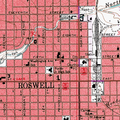Topographic Map of Roswell Post Office, NM